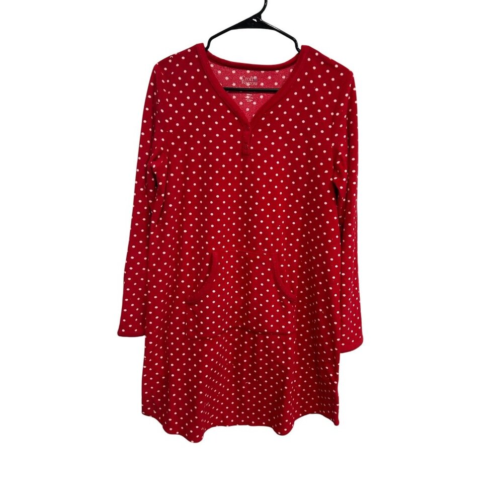 Croft and Barrow Red White Polka Dot Long Sleeve Lounge Tunic Pockets SZ S
